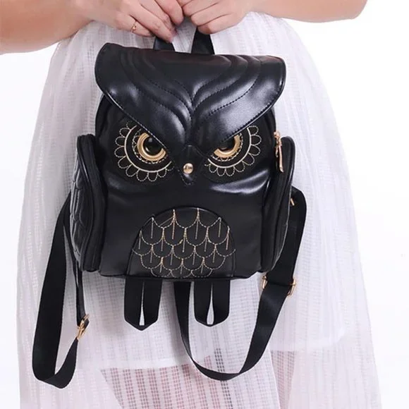 NWT Faux Leather Owl Embroidered Backpack School Bag Waterproof Lightweight cute - Picture 2 of 5